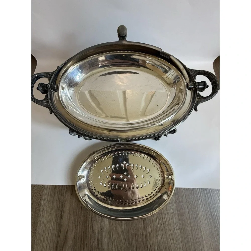 ANTIQUE WALKER & HALL SHEFFIELD SILVER PLATE TOP WARMER SERVER ENGLAND